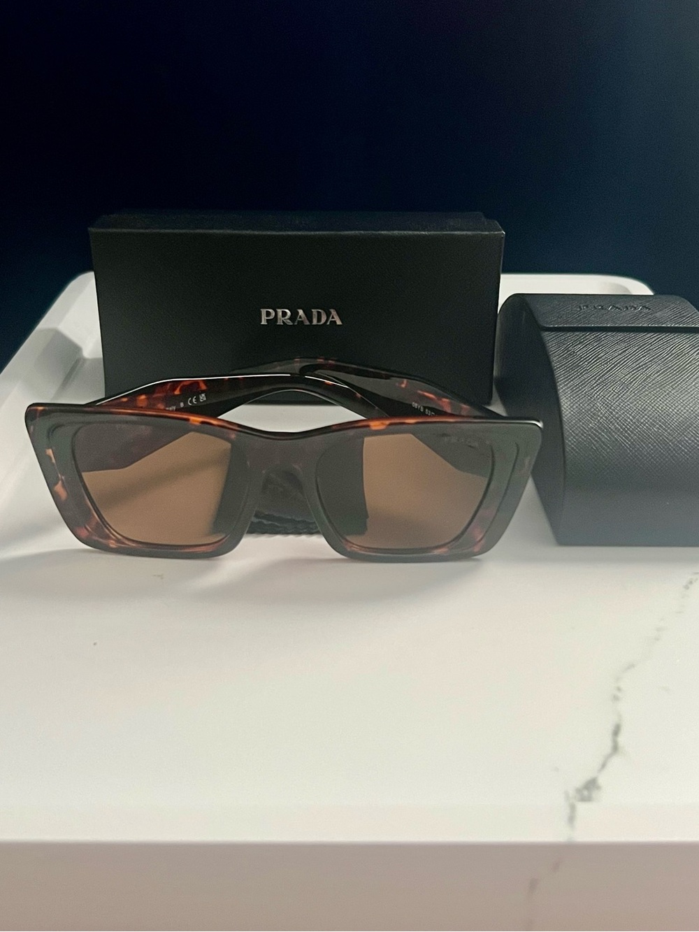PRADA Sunglasses Symbole Large Geometric Acetate Honey Havana Tortoise EUC - Picture 1 of 6